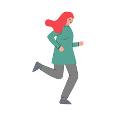 Woman Character Running in a Hurry and Hasten Somewhere Vector Illustration