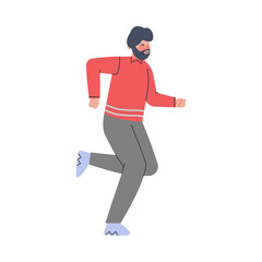 Fototapeta na wymiar Young Bearded Male Trotting and Running Ahead in a Hurry Vector Illustration