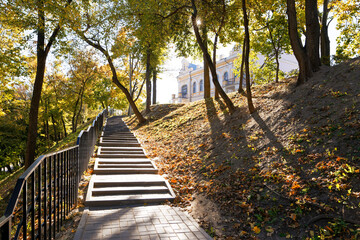 tile path on the slope of the park