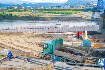 静岡県伊豆の国市狩野川の護岸工事
