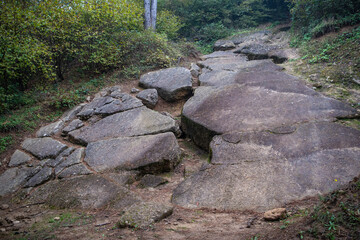 Old stones and plates on the Pyramid of the Sun, known for their healing effects, Bosnian pyramids...