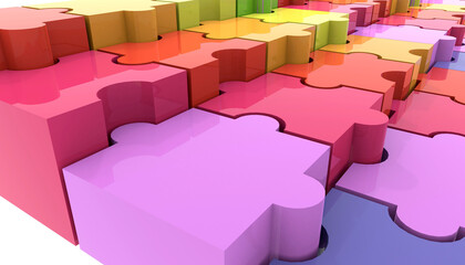Obraz premium 3D illustration. Geometric color stair jigsaw puzzle isolated on a white background.