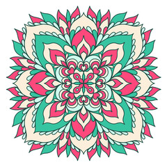 Colorful mandala like flower, basic and simple mandalas. Digital drawing. Floral. Flower. Oriental. Book Page. Vector.