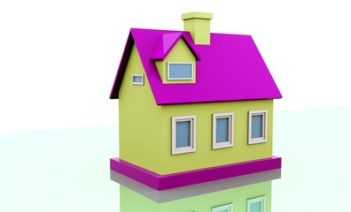 Green model of a simple house isolated on a white background. 3d illustration.