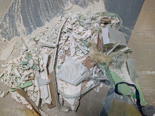construction debris in the room where repairs are being carried out