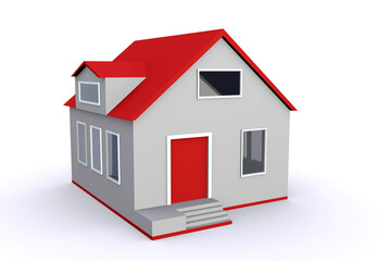 Gray model of a simple house isolated on a white background.