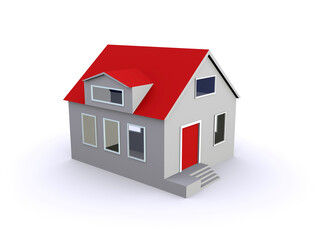 Gray model of a simple house isolated on a white background.