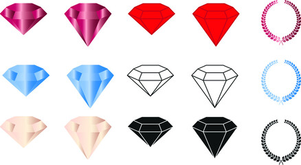 Brilliant image set. Diamonds of different colors.