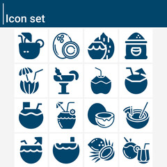 Simple set of coconut related filled icons.