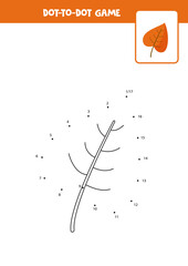 Dot to dot game with cartoon autumn leaf. Connect the dots. Math game. Dot and color picture.