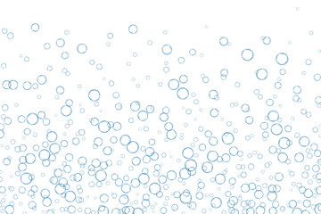 Blue air Bubbles, oxygen, champagne crystal clear isolated on white background modern design. Vector illustration of EPS 10.