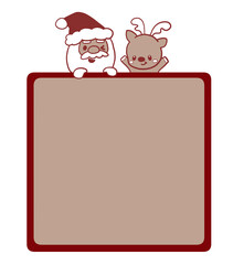 かわいいサンタクロースとトナカイの手描き風クリスマスイラストシンプルフレーム
