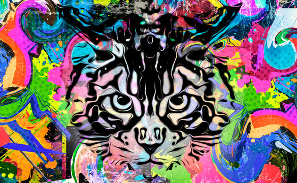abstract colorful cat muzzle illustration, graphic design concept © reznik_val