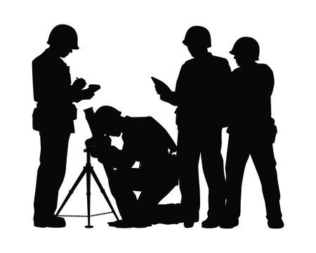 black silhouettes of soldiers with mortar clip art preview