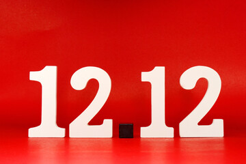 12 12 Twelve and Twelve - Date Month  Promotion Concept on red background - Birthday sale and Shopping Day sale 