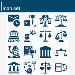 Simple set of litigation related filled icons.