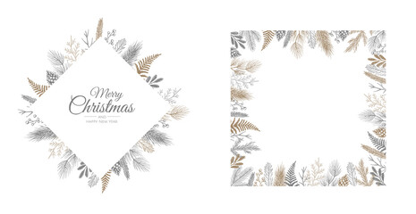 Vector Christmas Cards Set. Holiday Party Card Templates Design