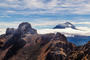 High angle shot of clouds from volcano Popocatepetl in Mexico