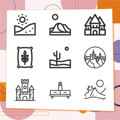 Simple set of 9 icons related to ruined