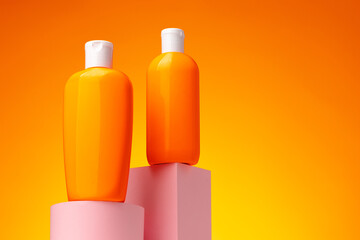 Skincare beauty products container against pink background