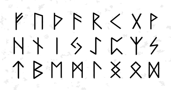 Set of ordered celtic or anglo saxon elder futhark runes alphabet. Nordic mysterious letters collection. Flat vector isolated illustration of germanic font or scandinavian lettering