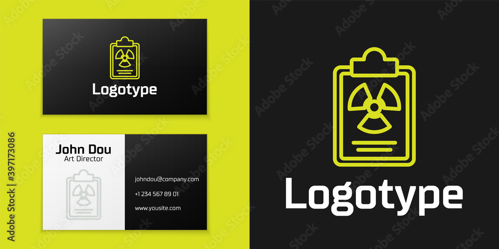 Poster logotype line radiation warning document icon isolated on black background. text file. logo design t