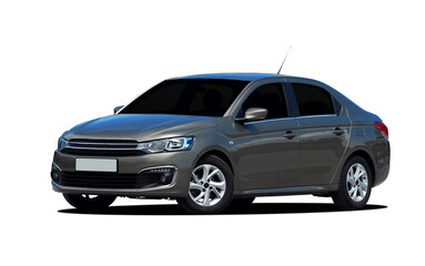 Car on white background, front view. Sedan.