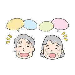 笑顔で話しをする老夫婦の顔のイラスト