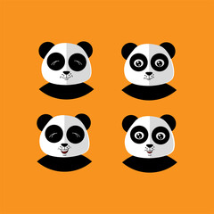 Set Animal Panda Icon Vector Flat Background