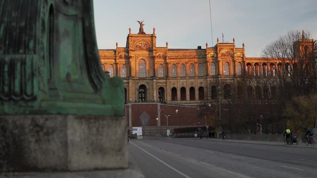 Bright light of sunset at Maximilianeum Munich at evening
