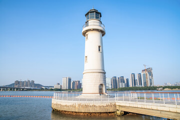 Fototapeta na wymiar New Fisherman's Wharf Lighthouse, Lingshan Island, Nansha Pearl Bay, Guangzhou, China