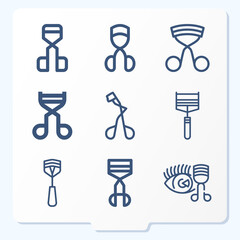 Simple set of 9 icons related to curler