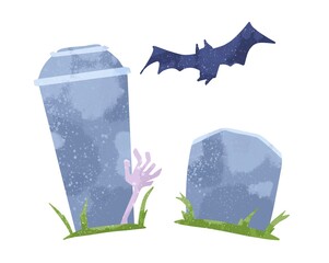ハロウィンの蝙蝠の飛ぶゾンビが出てくるお墓