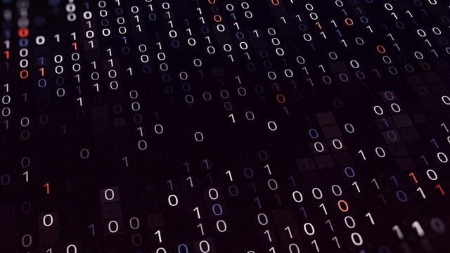 Computer background with binary code. Animation. Virtual space of software with binary code. Multicolored background with binary code. Plurality of pairs of zero and one