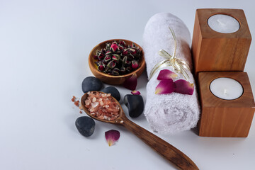spa still life with towel and candle