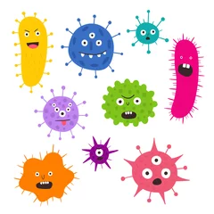Fotobehang Cartoon  bacteria and germs. Color microbes and disease viruses isolated on white background. Good and bad microbes. © Irina Ostapenko