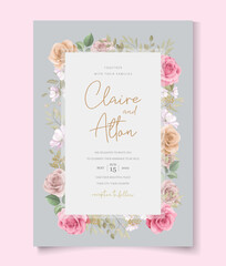 Wedding invitation template with beautiful roses