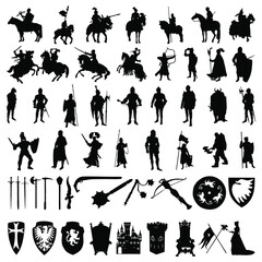 Collection silhouettes of medieval. Vector collection of medieval silhouettes. Medieval couple silhouette set.