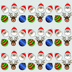Vector seamless flat pattern with Merry Christmas and Happy New Year icons. Vector