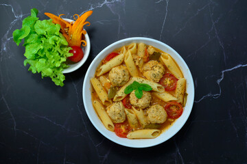 Macaroni Chicken Meatballs Soup Italian food