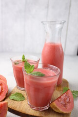 Jus jambu biji. Guava Juice in a glass
