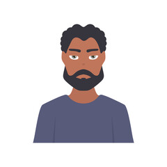 Young afro man avatar character. Male face portrait cartoon person vector illustration.