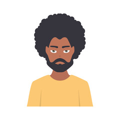 Young afro man avatar character. Male face portrait cartoon person vector illustration.