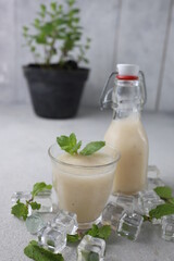 Jus sirsak. Soursop juice in glass.