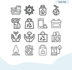 Simple set of environmental science related lineal icons.