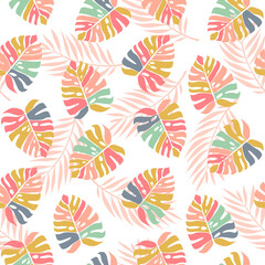 Green Tropical Summer Seamless Pattern with Exotic Palm Plants and Leaves. Vector Floral Illustration. Jungle Background