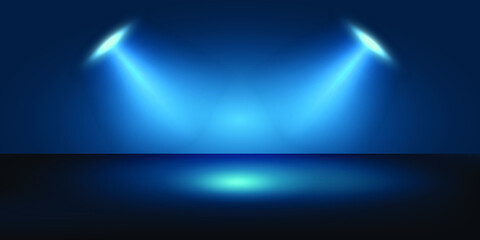 Blue spotlight abstract background. Dark blue stage. Eps10 vector illustration