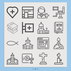 Simple set of bible related lineal icons.