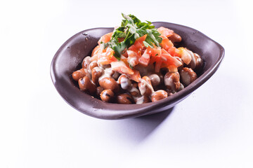 foul or ful Modammas Fava Beans Traditional Dish of Beans for all arab - White background 
