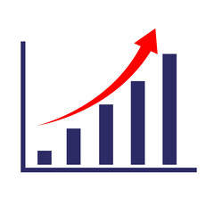 chart with growth arrow icon on white background. flat style. chart progress sign. orange arrow on business graph symbol. growing graph sign.